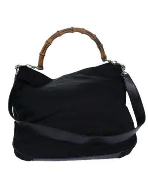 Bamboo Handle Nylon Handbag with Shoulder Strap