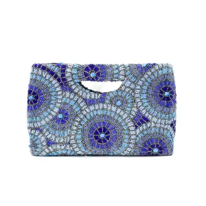 Beaded Statement Clutch, True Blue Radiant Circle Mosaic, Bespoke Design