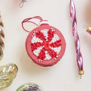 Beaded Vintage Bauble Ornament Crimson