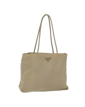 Beige Nylon Tote Bag with Scratches and Rubbing