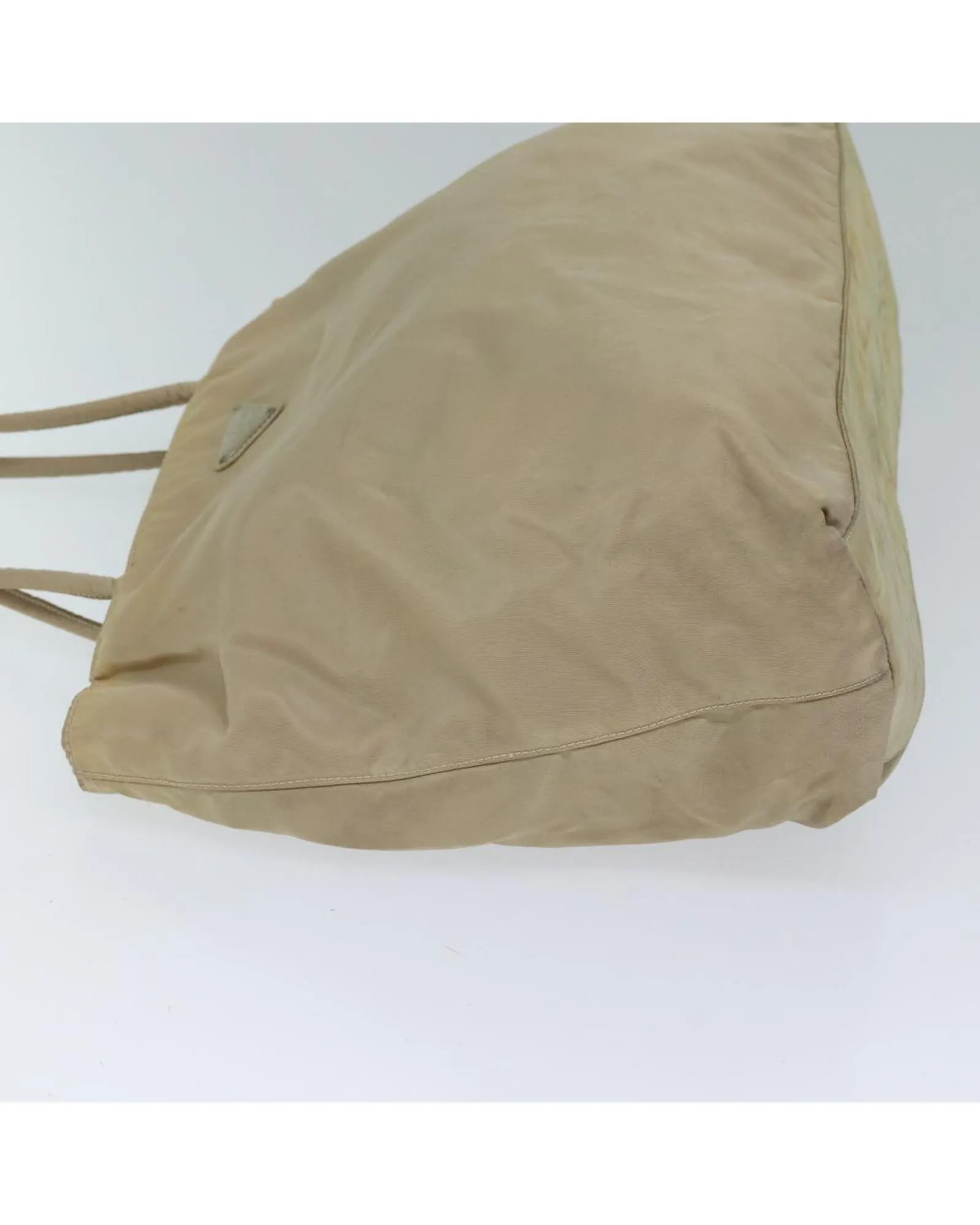 Beige Nylon Tote Bag with Scratches and Rubbing