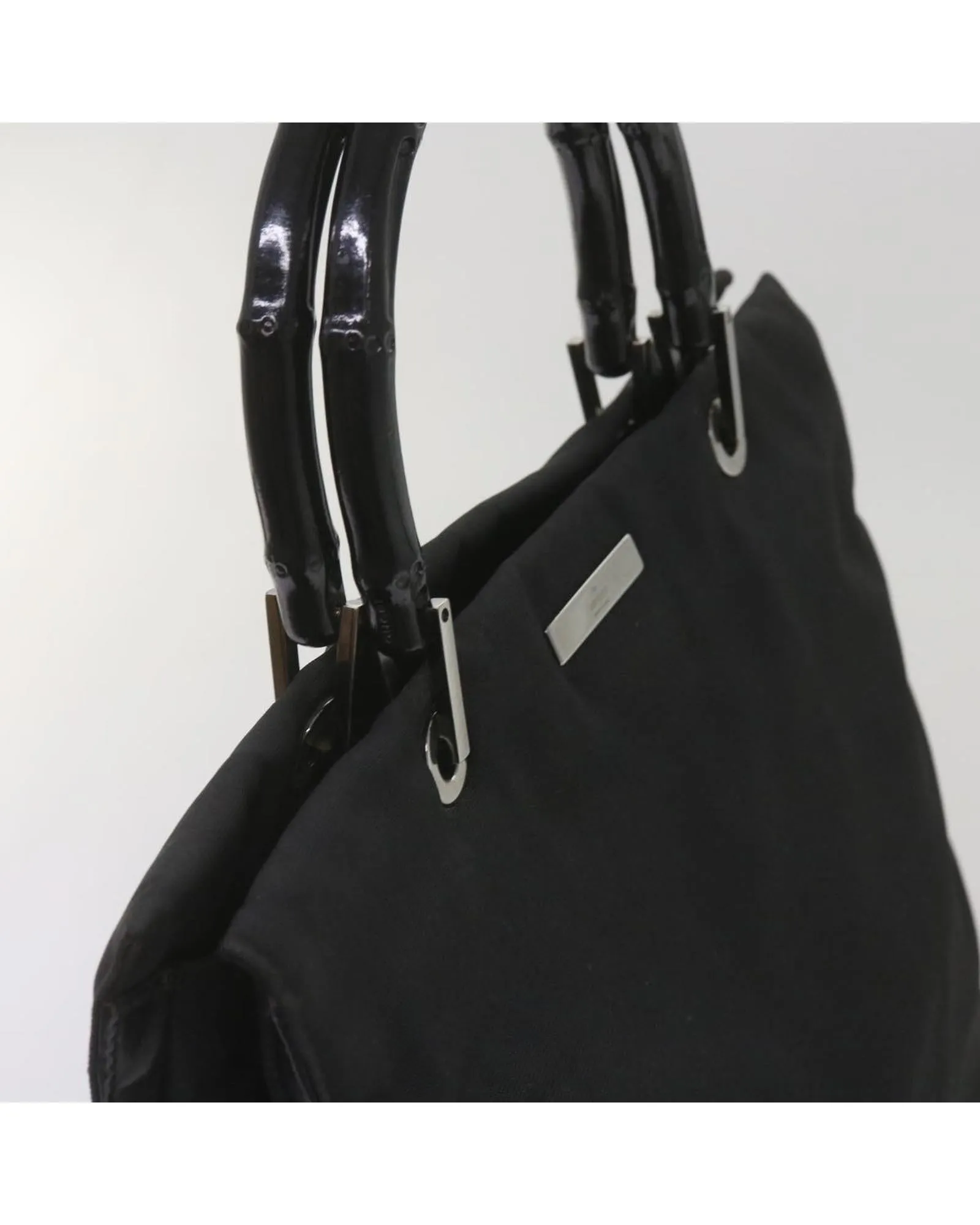 Canvas Bamboo Hand Bag with Authenticity - Black