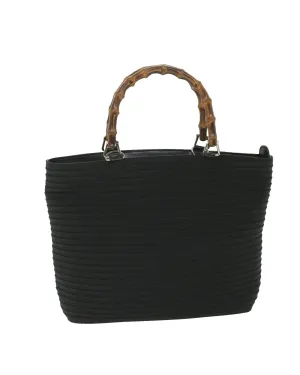 Canvas Black Hand Bag with Bamboo Handle