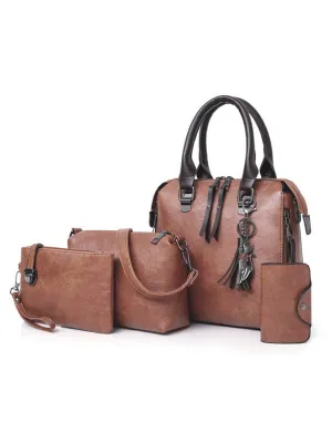 Four-Piece Retro-Style PU Leather Handbag Set