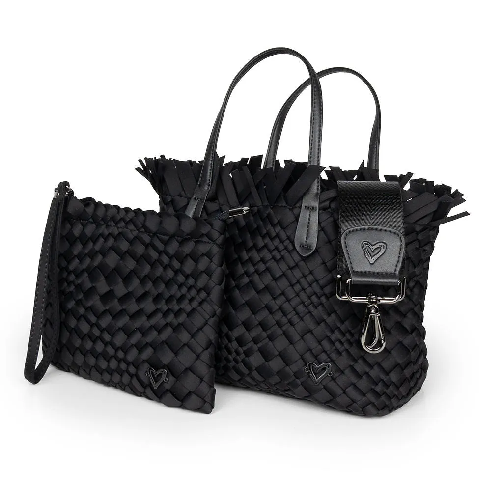 NEW: Taunton Small Woven Tote (Fringed Top) - Black