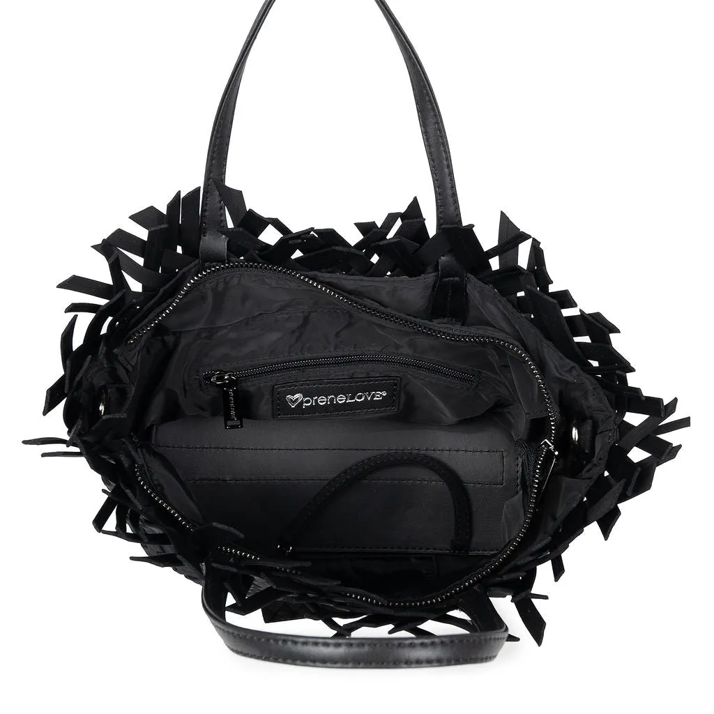 NEW: Taunton Small Woven Tote (Fringed Top) - Black