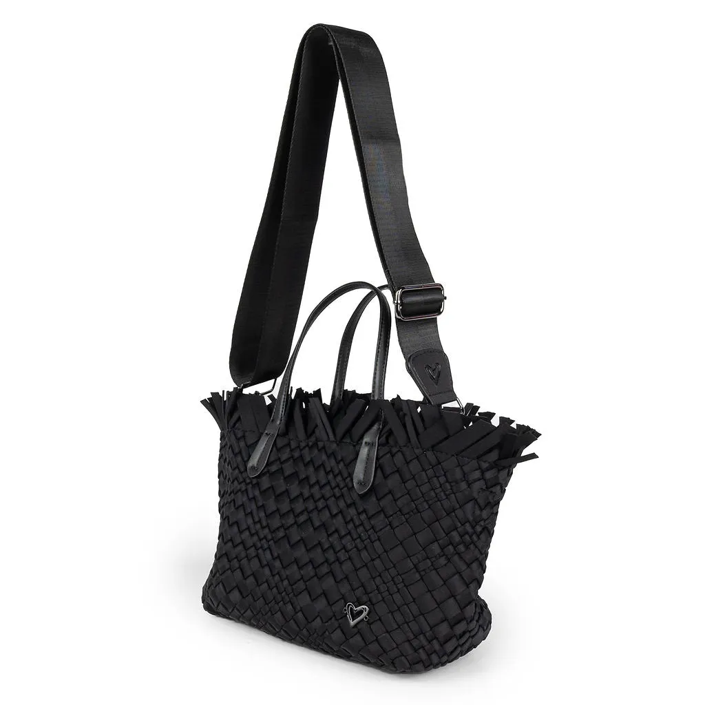 NEW: Taunton Small Woven Tote (Fringed Top) - Black