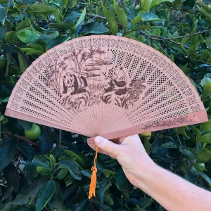 Sandalwood Chinese panda fan (23cm x 40cm)