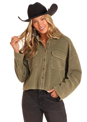 Women's Rock & Roll Olive Corduroy Button Down Shacket